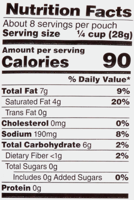 Vegan substitutes - So Delicious brand vegan cheddar cheese shreds nutrition facts label