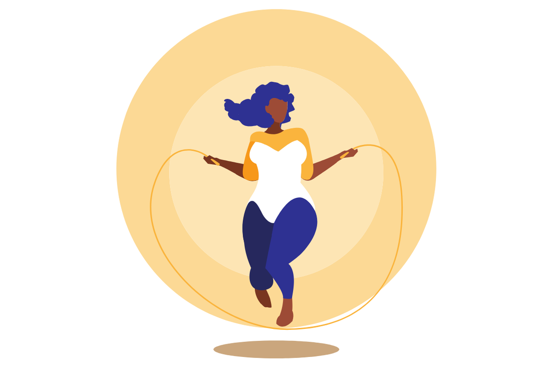 Illustrated image of a Black woman jumping rope.