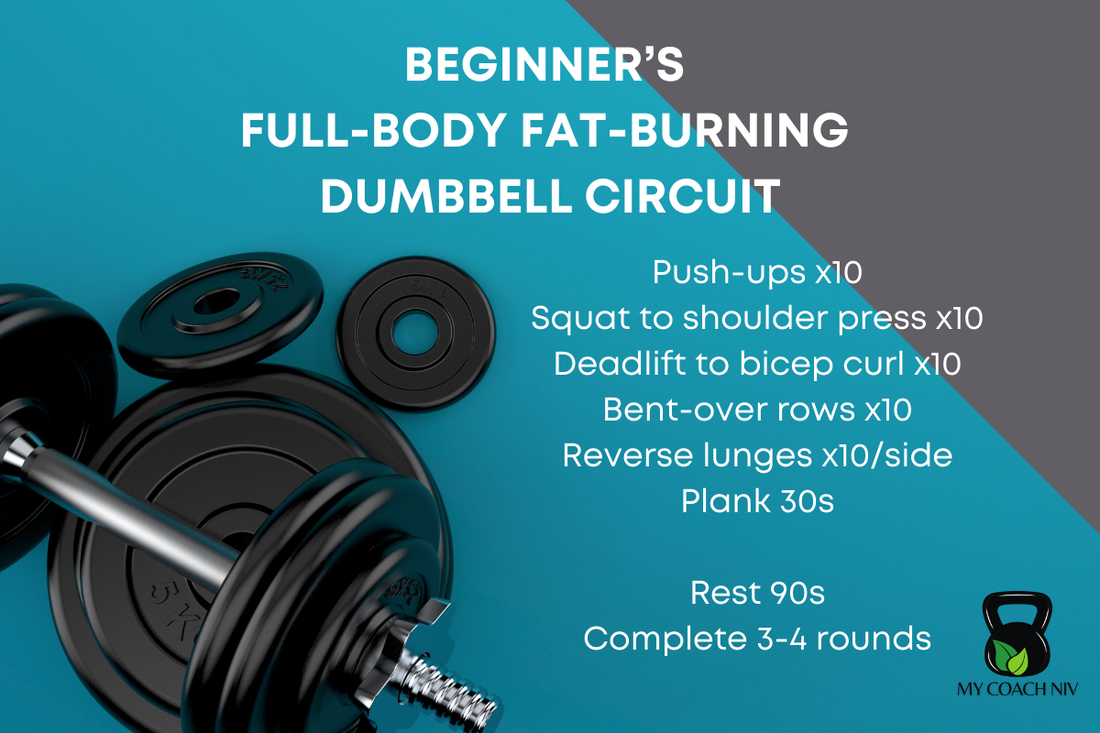 infographic with a dumbbell circuit for weight training for fat loss