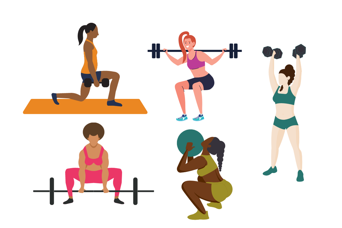 drawings of a group of women weight training for fat loss