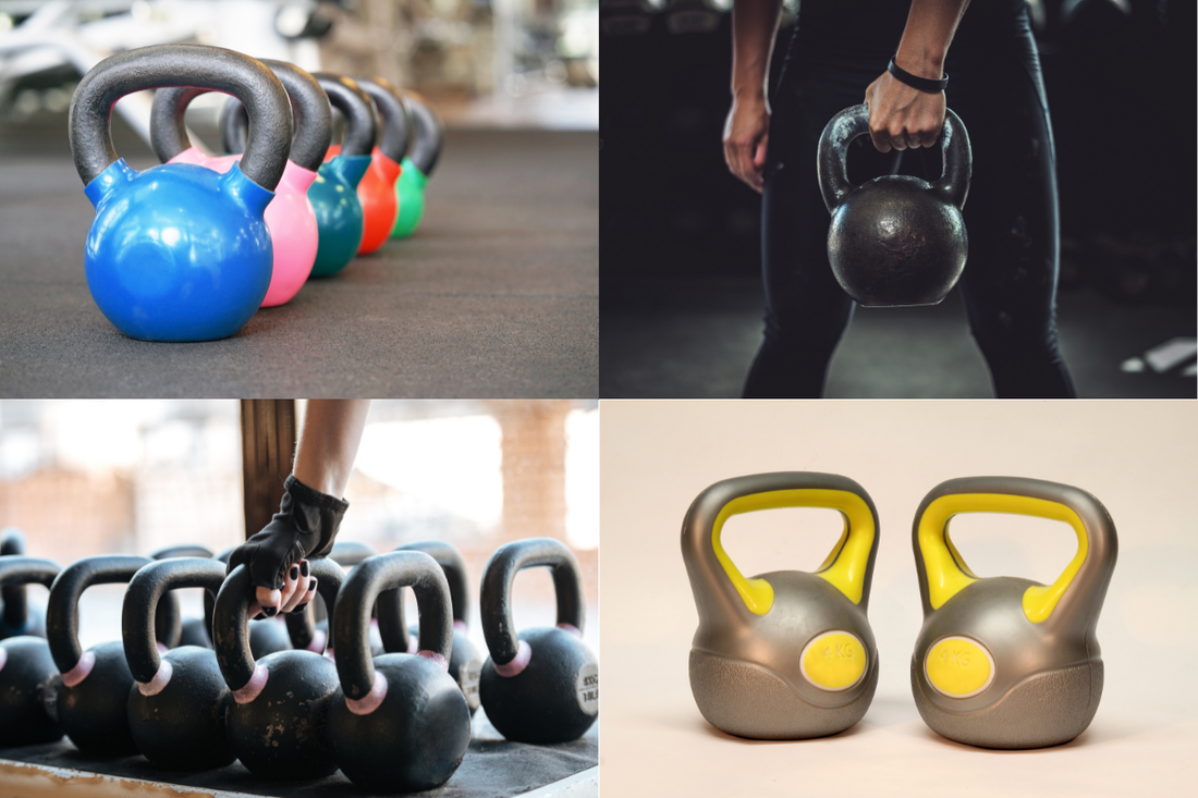  weight training for fat loss - collage of various kettlebells