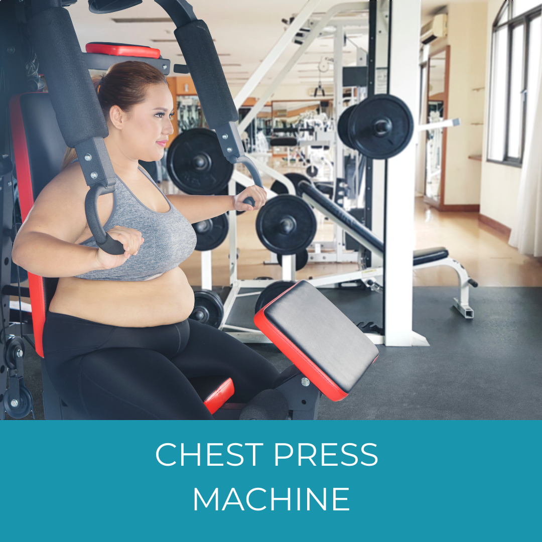 woman using chest press machine at the gym